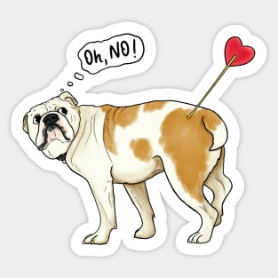 Oh, no! Touched by Cupid's arrow - funny english Bulldog With Heart Arrow - Humorous Valentine's Day illustration Sticker